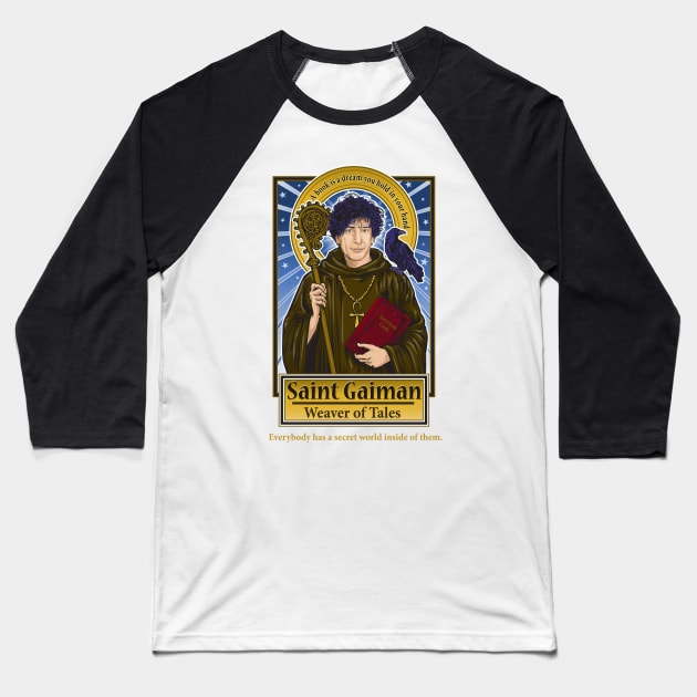 Saint Gaiman Baseball T-Shirt by Pop Art Saints